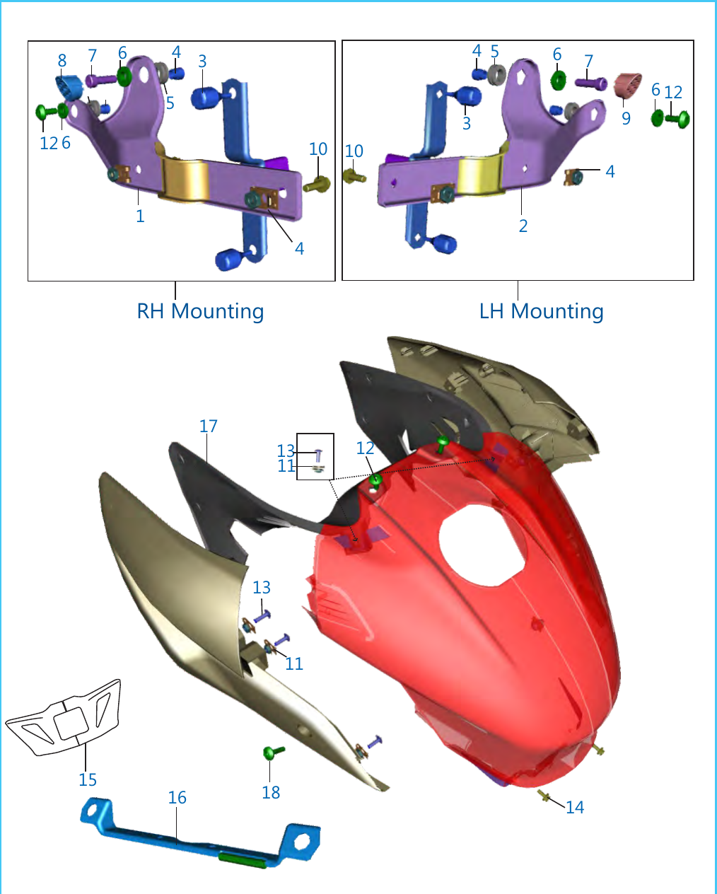 Plate 43 — Fittings - Petrol Tank Cover, Side Covers & Cover Seat
