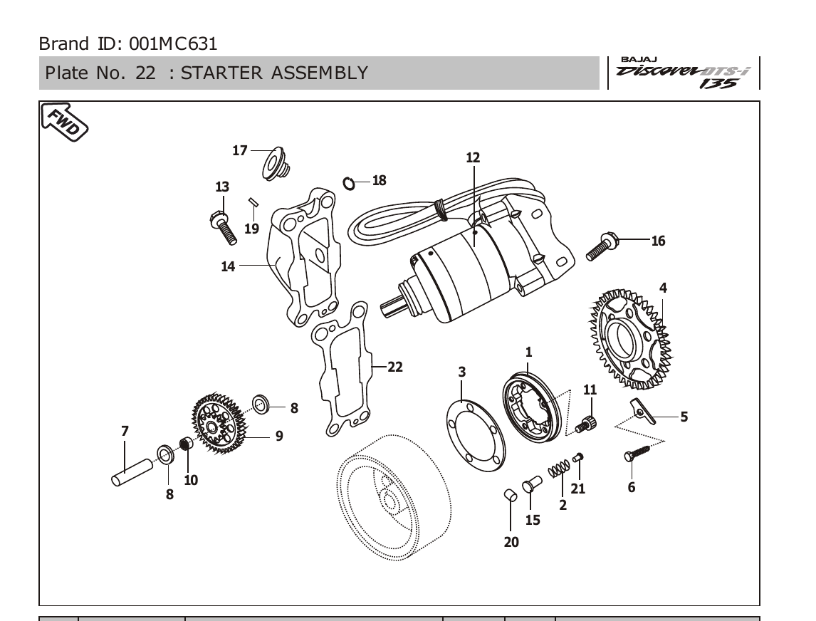 Plate 22 — STARTER ASSEMBLY (FOR ELECTRCI START)