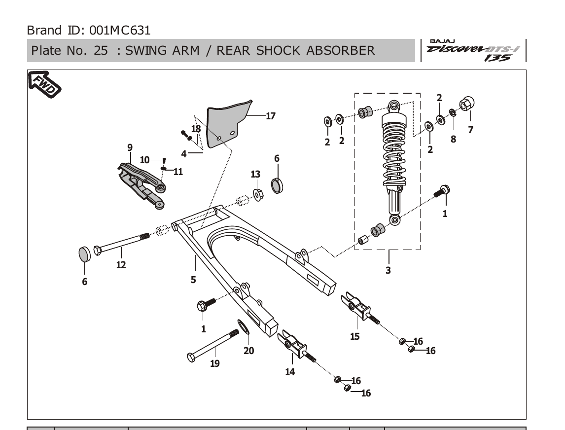 Plate 25 — SWING ARM / REAR SHOCK ABSORBER