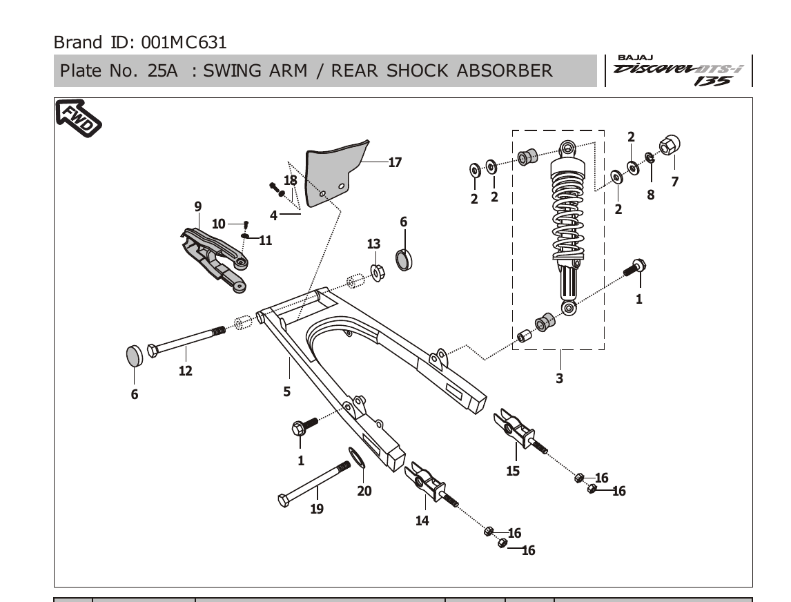 Plate 25A — SWING ARM / REAR SHOCK ABSORBER