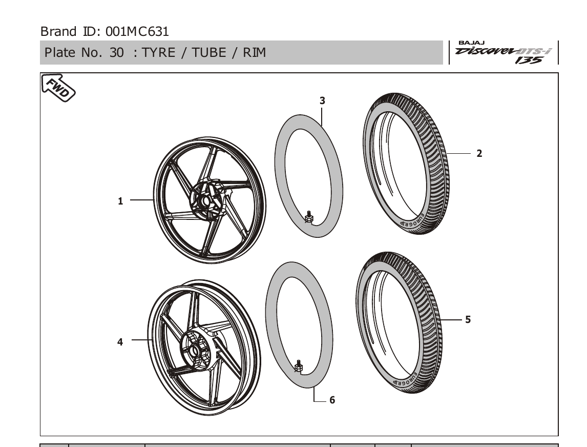 Plate 30 — TYRE / TUBE / RIM