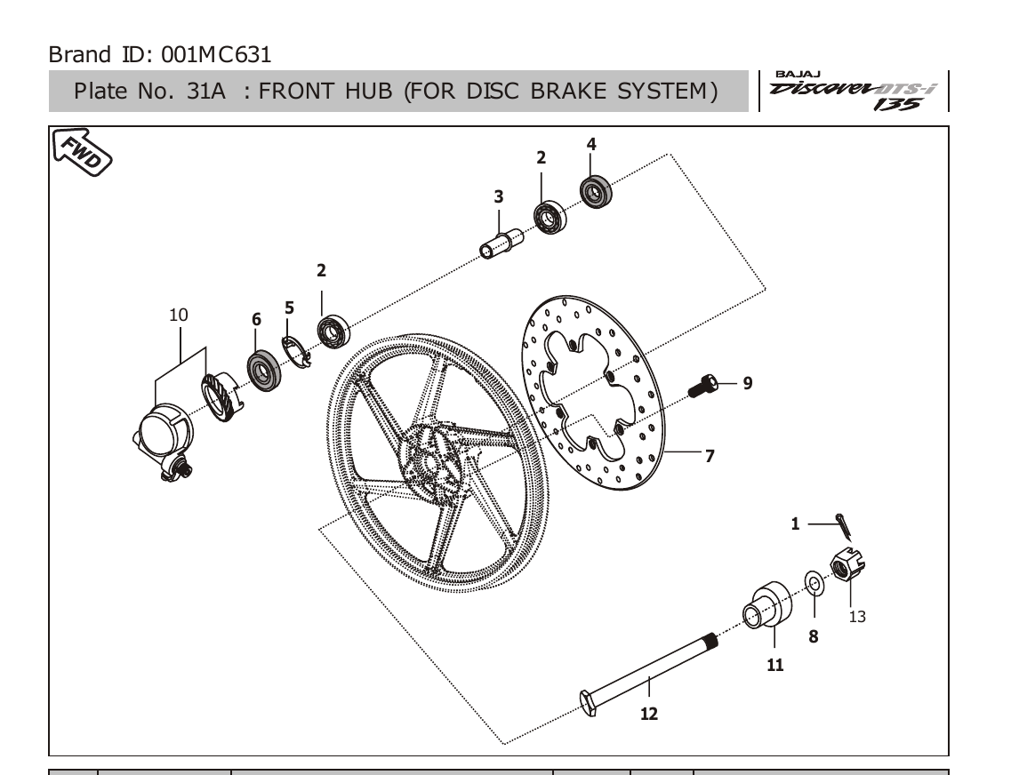 Plate 31A — FRONT HUB (FOR DISC BRAKE SYSTEM)