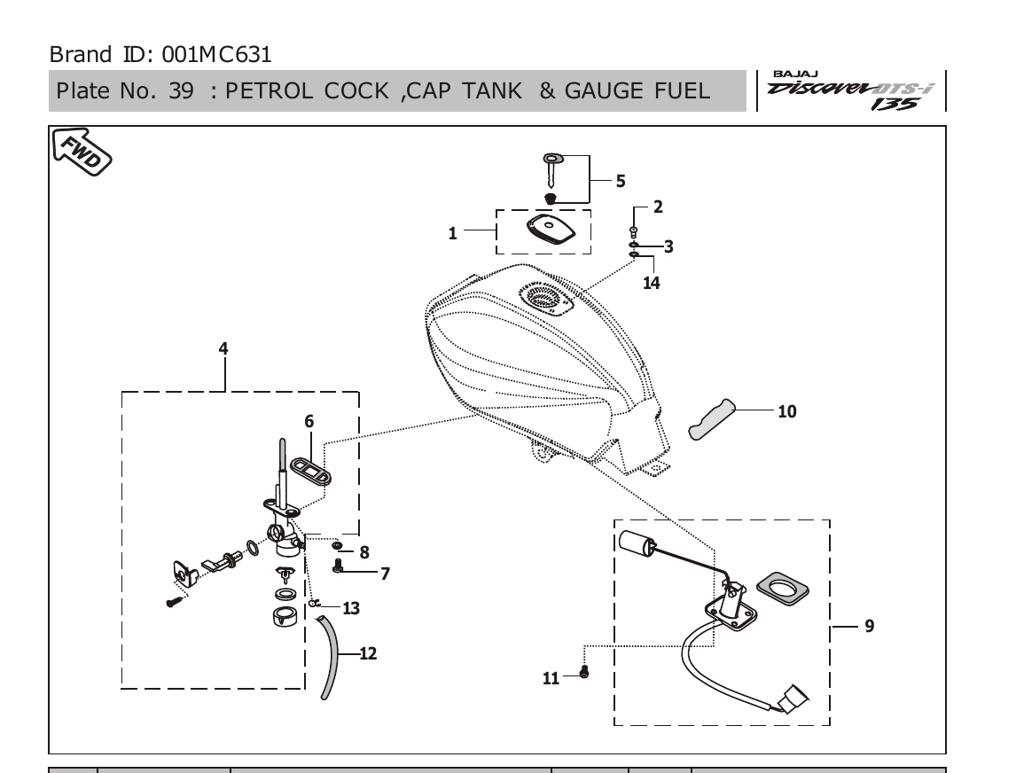 Plate 39 — PETROL COCK ,CAP TANK & GAUGE FUEL