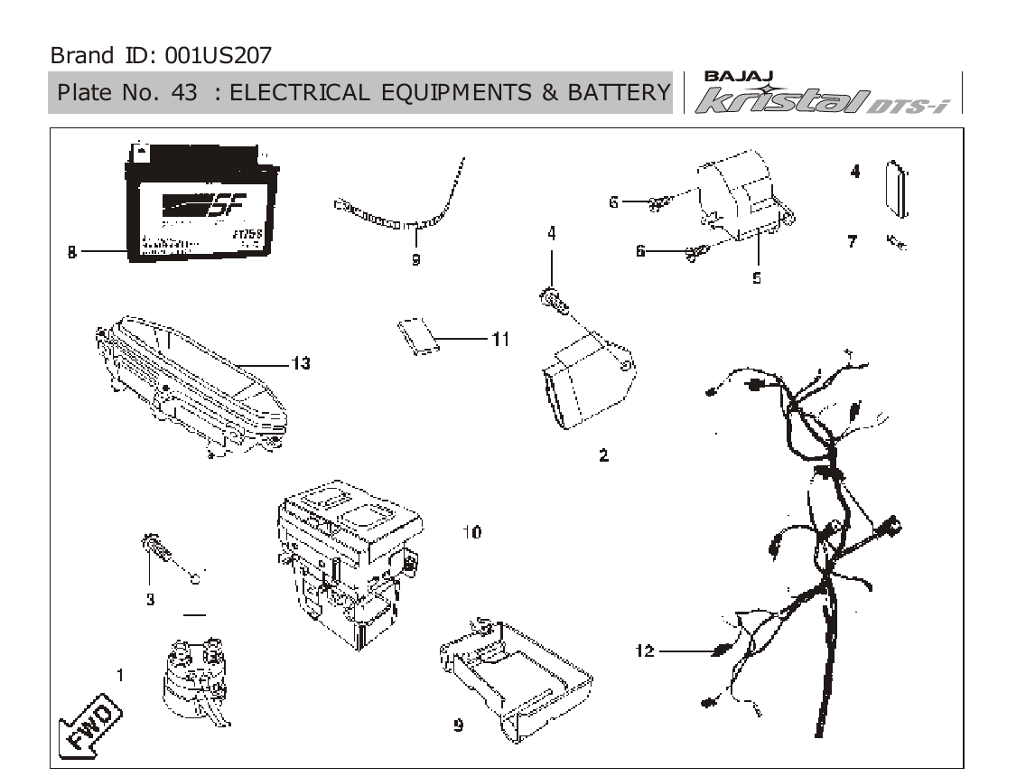 Plate 43 — ELECTRICAL EQUIPMENTS & BATTERY
