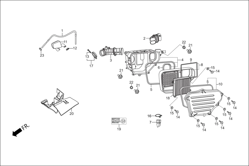 F-14 AIR CLEANER assembly diagram for Hero Achiever 150 (Sep, 2016)