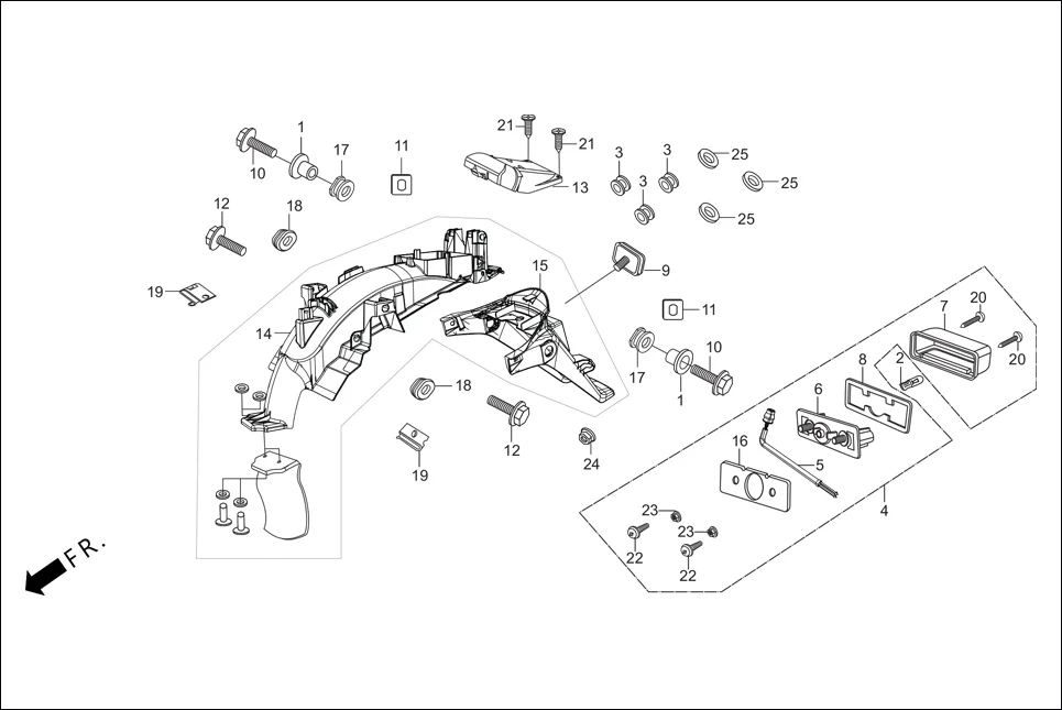 F-20 REAR FENDER diagram showing 19052-KV0-000