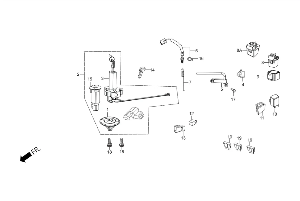 F-4 SW. AND RELAY / KEY SET diagram showing 35100-AAM-101