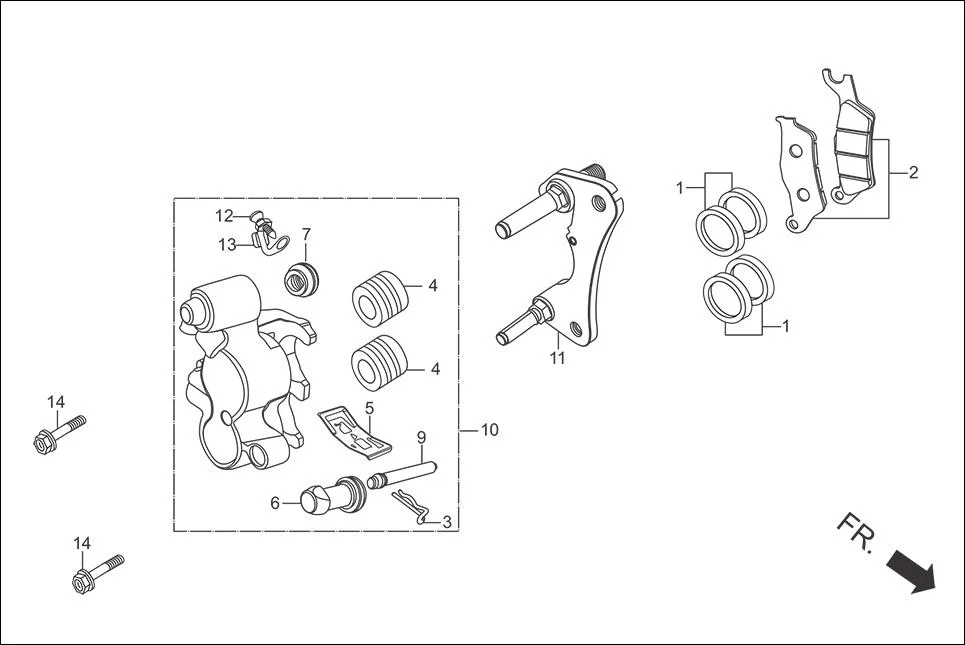 F-8-SELF CALIPER ASSY. R FR assembly diagram for Hero Achiever (Nov, 2014)