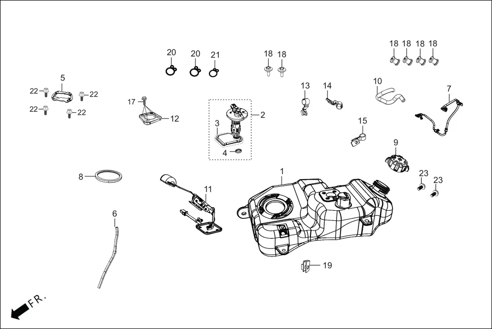 F-13 FUEL TANK assembly diagram for Hero DESTINI 125(Dec.,2024)