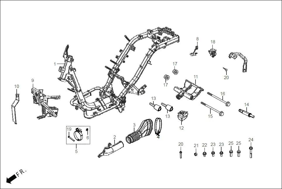 F-23_LX/VX FRAME BODY diagram showing 93500-05025-0G