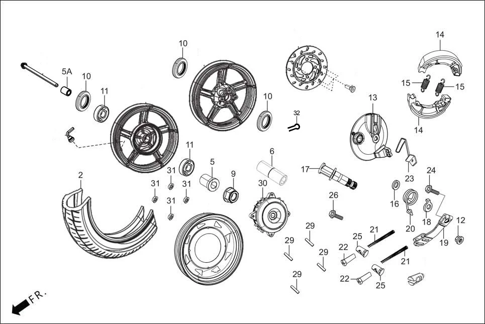 F-10_LX FRONT WHEEL/FRONT BREAK diagram showing 51502-AAW-000