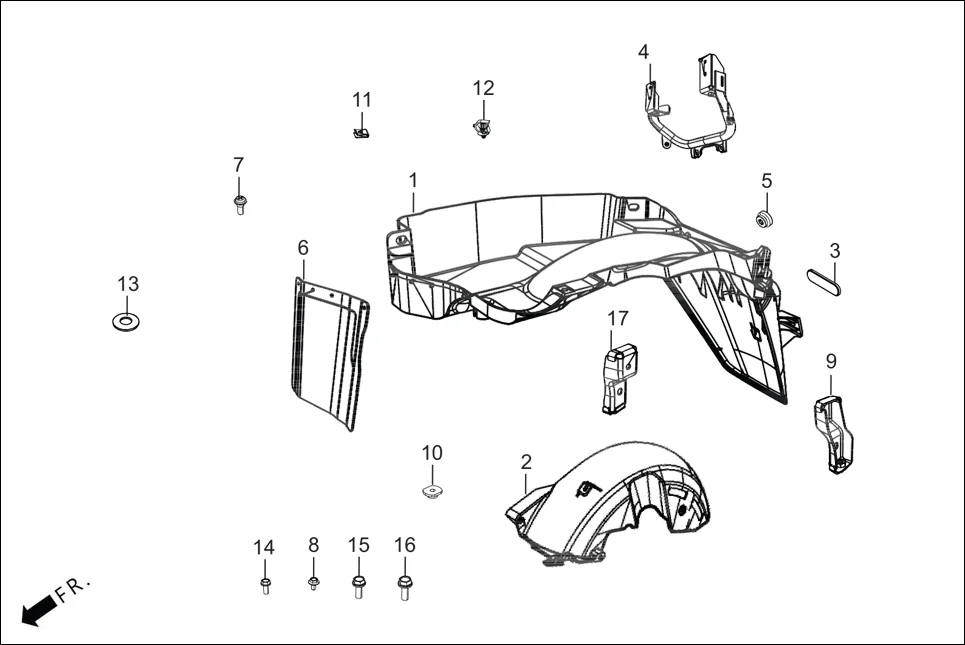 F-14 REAR FENDER assembly diagram for Hero DESTINI 125 BS6 OBD2(Apr., 2025)