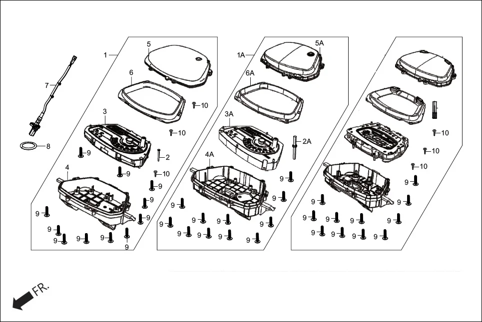 F-2-VX HANDLE COVER(SPEEDOMETER ASSY.) assembly diagram for Hero DESTINI 125 BS6 OBD2(Apr., 2025)