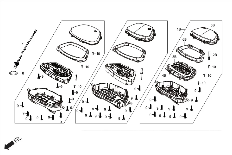 F-2-ZX HANDLE COVER(SPEEDOMETER ASSY.) assembly diagram for Hero DESTINI 125 BS6 OBD2(Apr., 2025)