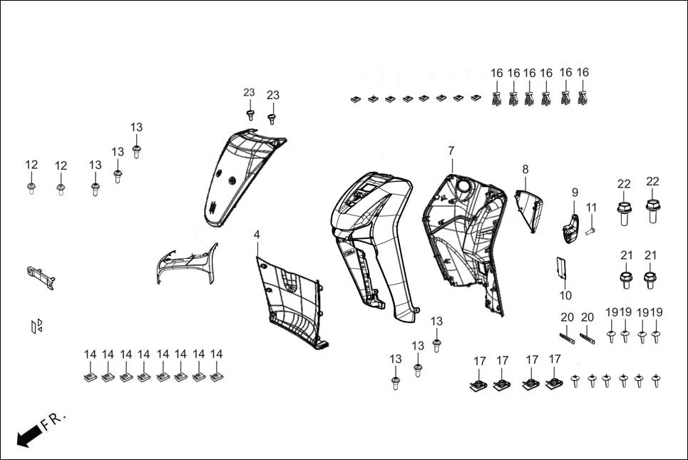 F-6_LX FRONT COVER (FR. &amp; INNER COVER) assembly diagram for Hero DESTINI 125 BS6 OBD2(Apr., 2025)