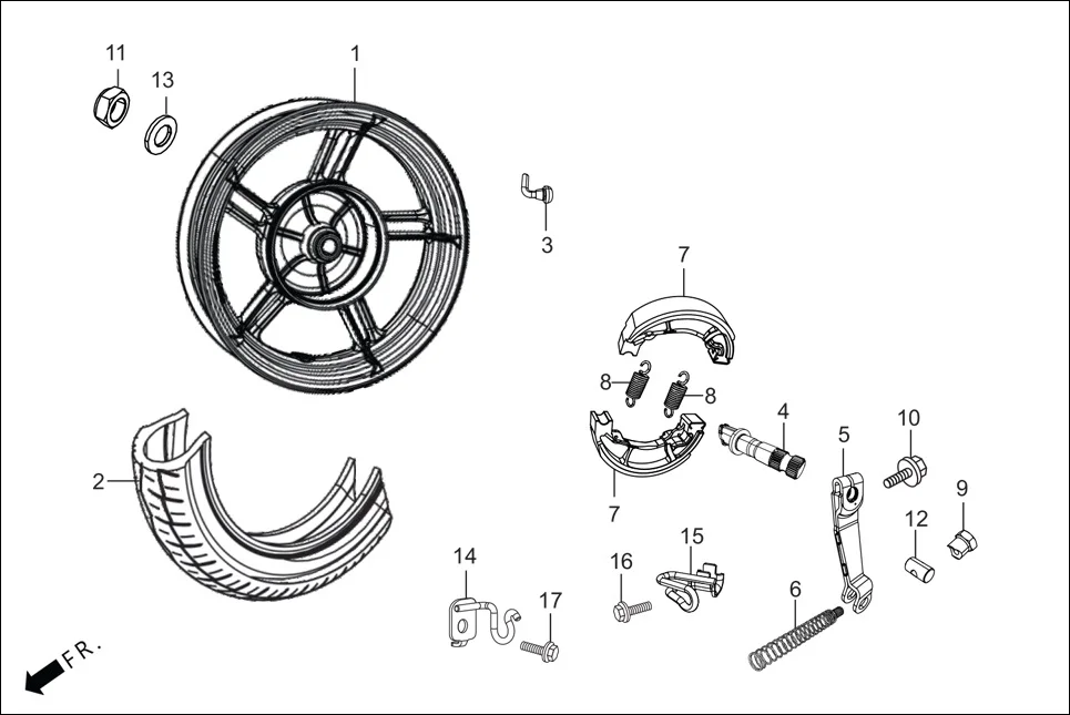 F-11-VX REAR WHEEL assembly diagram for Hero DESTINI 125 BS6 OBD2 PHB CBS (Sept.,2025)
