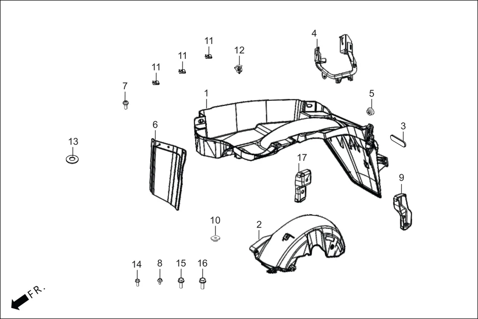 F-14 REAR FENDER assembly diagram for Hero DESTINI 125 BS6 OBD2 PHB CBS (Sept.,2025)