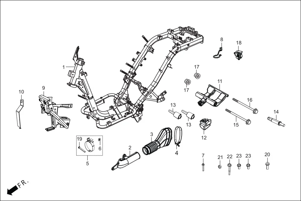F-23-VX FRAME BODY diagram showing 16222-MV4-300