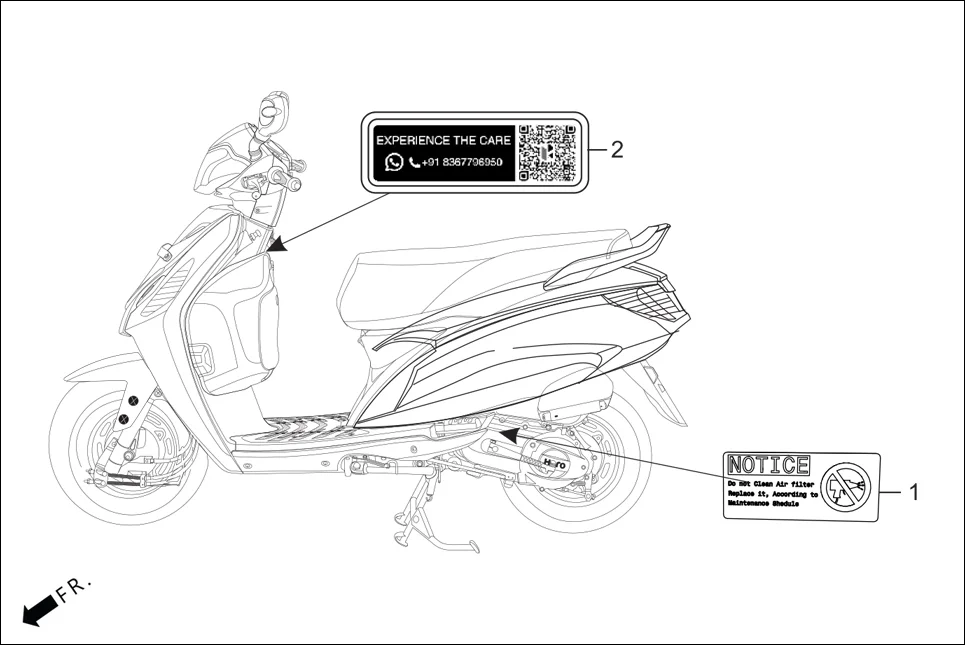 F-25 CAUTION LABEL assembly diagram for Hero DESTINI 125 BS6 OBD2 PHB CBS (Sept.,2025)