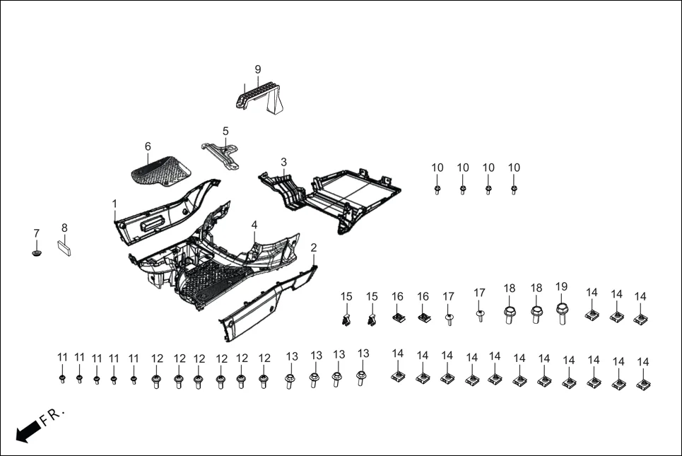F-7-ZX FLOOR PANEL ASSY. assembly diagram for Hero DESTINI 125 BS6 OBD2 PHB CBS (Sept.,2025)