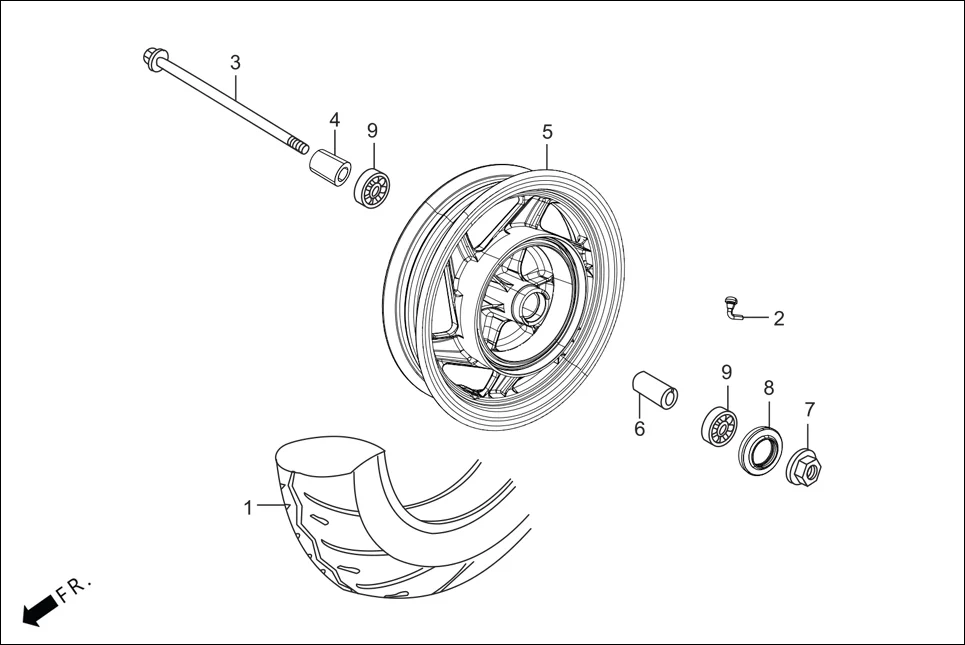 F-10 FRONT WHEEL(VX) diagram showing 42711-AAL-00099