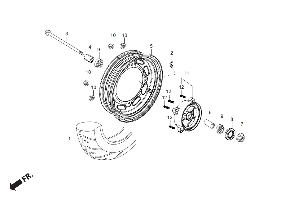 F-10A-LX FRONT WHEEL (SHEET METAL) (LX) assembly diagram for Hero Destini 125 (Oct, 2018)