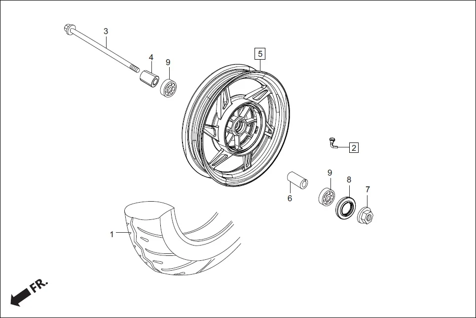 F-10-VX FRONT WHEEL (VX) assembly diagram for Hero Destini 125 (Oct, 2018)