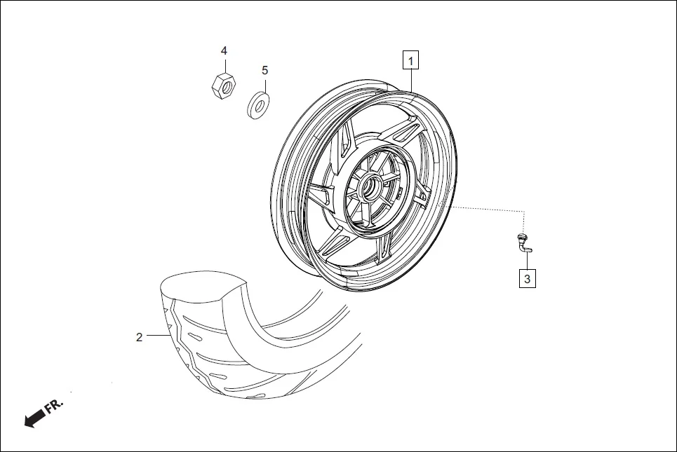 F-11-VX REAR WHEEL (VX) assembly diagram for Hero Destini 125 (Oct, 2018)