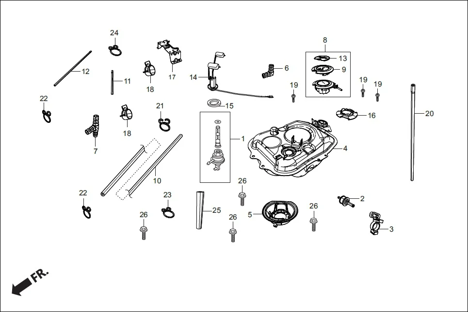 F-13 FUEL TANK assembly diagram for Hero Destini 125 (Oct, 2018)