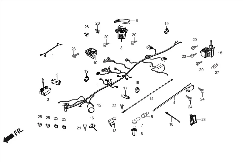 F-22-VX ELECTRICALS (WIRE HARNESS) assembly diagram for Hero Destini 125 (Oct, 2018)