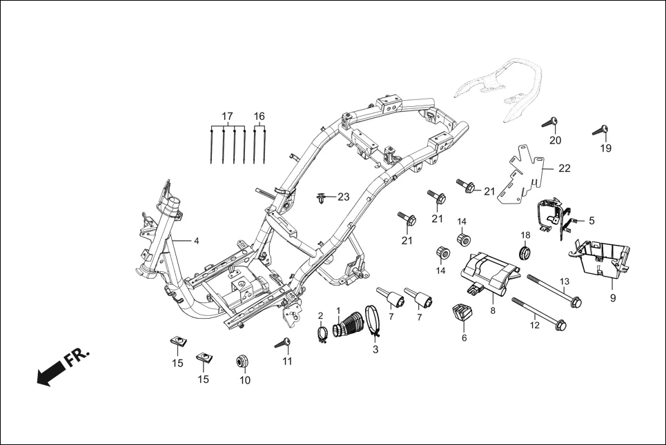 F-23 FRAME BODY assembly diagram for Hero Destini 125 (Oct, 2018)