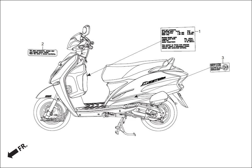 F-25 CAUTION LABEL assembly diagram for Hero Destini 125 (Oct, 2018)