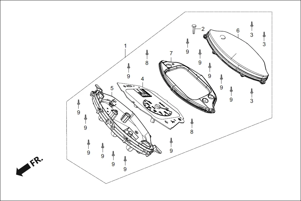 F-2 HANDLE COVER (SPEEDOMETER ASSY.) assembly diagram for Hero Destini 125 (Oct, 2018)