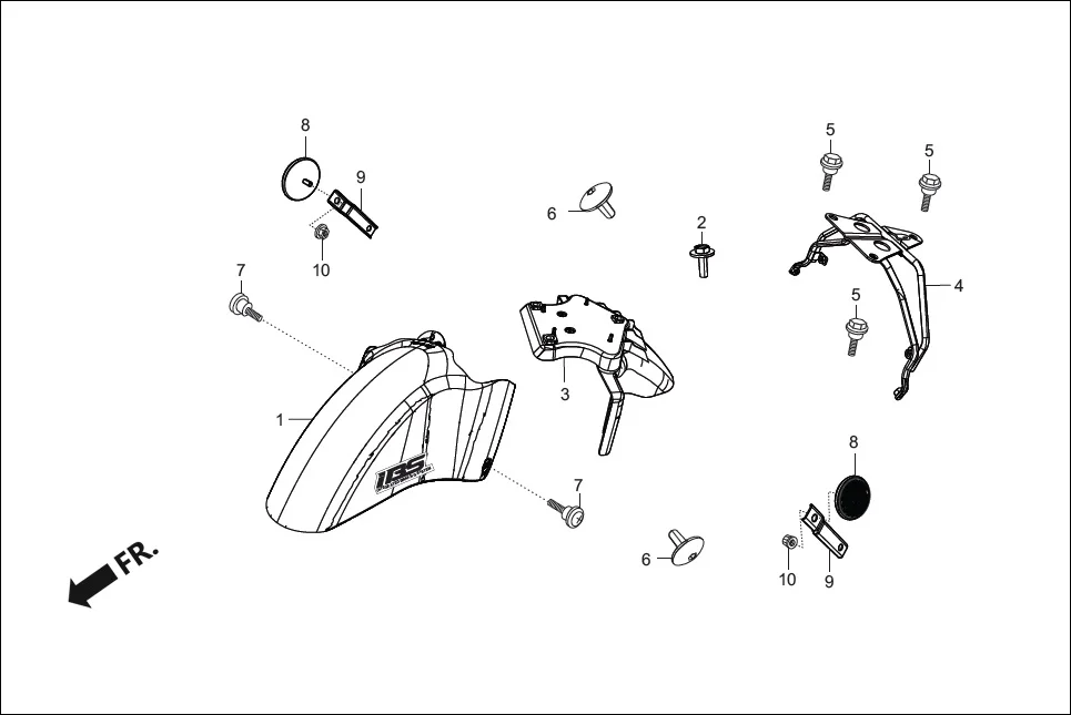 F-5 FRONT FENDER assembly diagram for Hero Destini 125 (Oct, 2018)