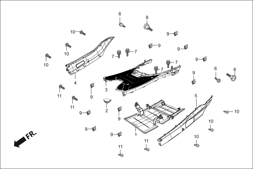 F-7 FLOOR PANEL assembly diagram for Hero Destini 125 (Oct, 2018)