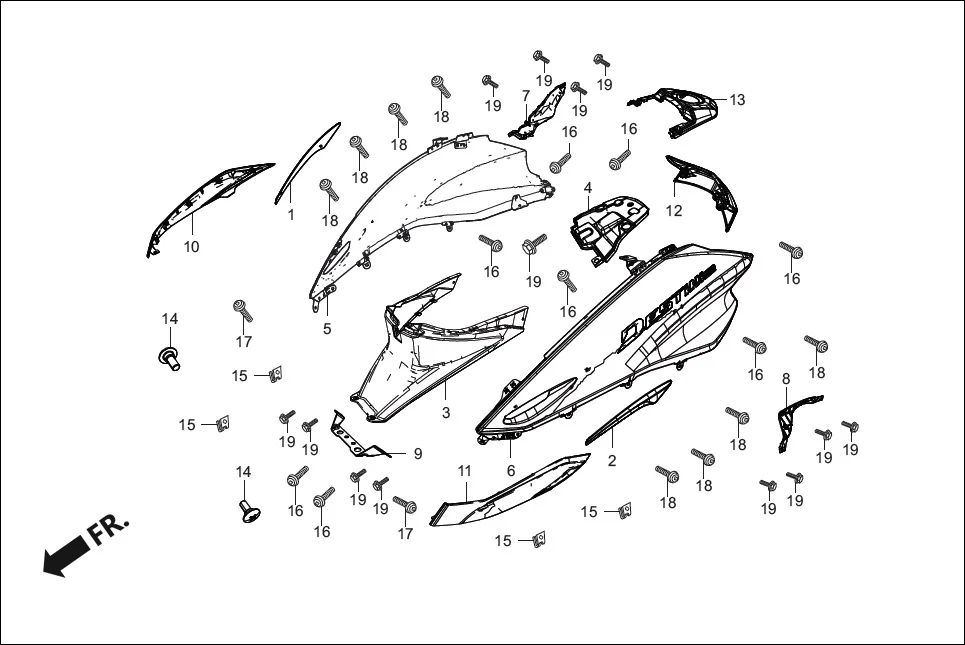 F-8-VX BODY COVER assembly diagram for Hero Destini 125 (Oct, 2018)