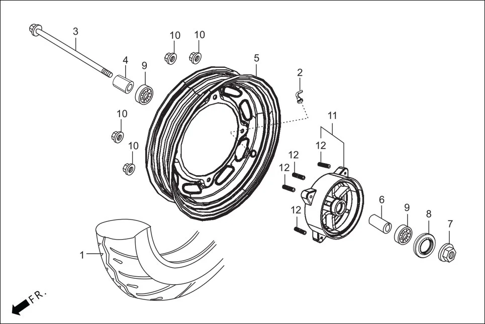 F-10 FRONT WHEEL assembly diagram for Hero Destini BSVI Prime(Jun,2023)
