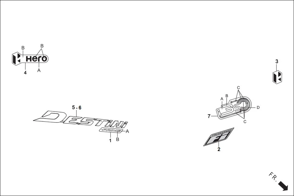 F-26 MARK/STRIPE assembly diagram for Hero Destini BSVI Prime(Jun,2023)