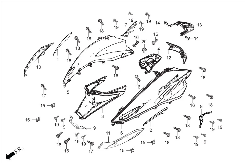 F-8 BODY COVER assembly diagram for Hero Destini BSVI Prime(Jun,2023)