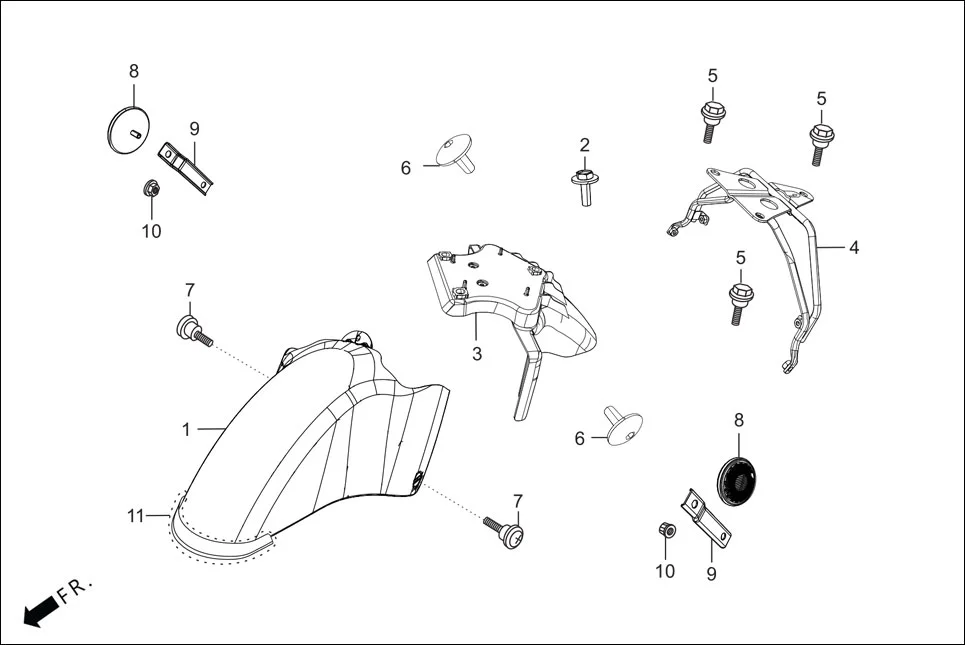F-5 FRONT FENDER diagram showing 61100-ABS-300Y