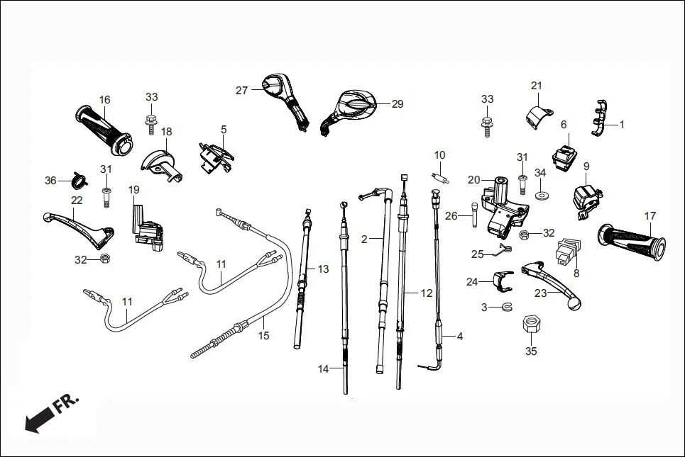 F-3-VX HANDLE LEVER/SWITCH/CABLE diagram showing 35170-ABT-001