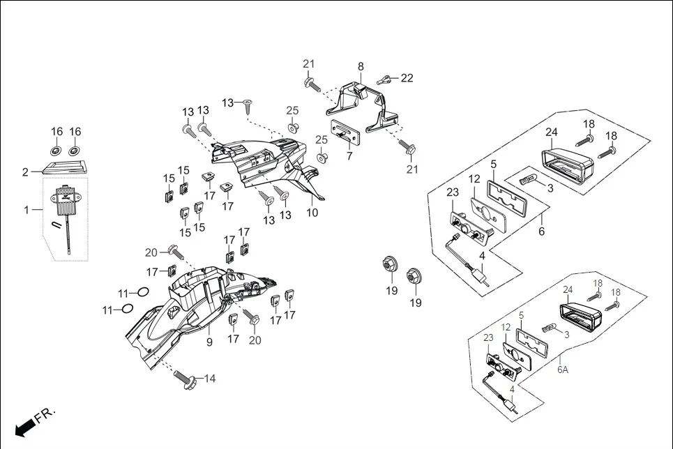F-20 REAR FENDER assembly diagram for Hero Xpulse 200 (May,2019)
