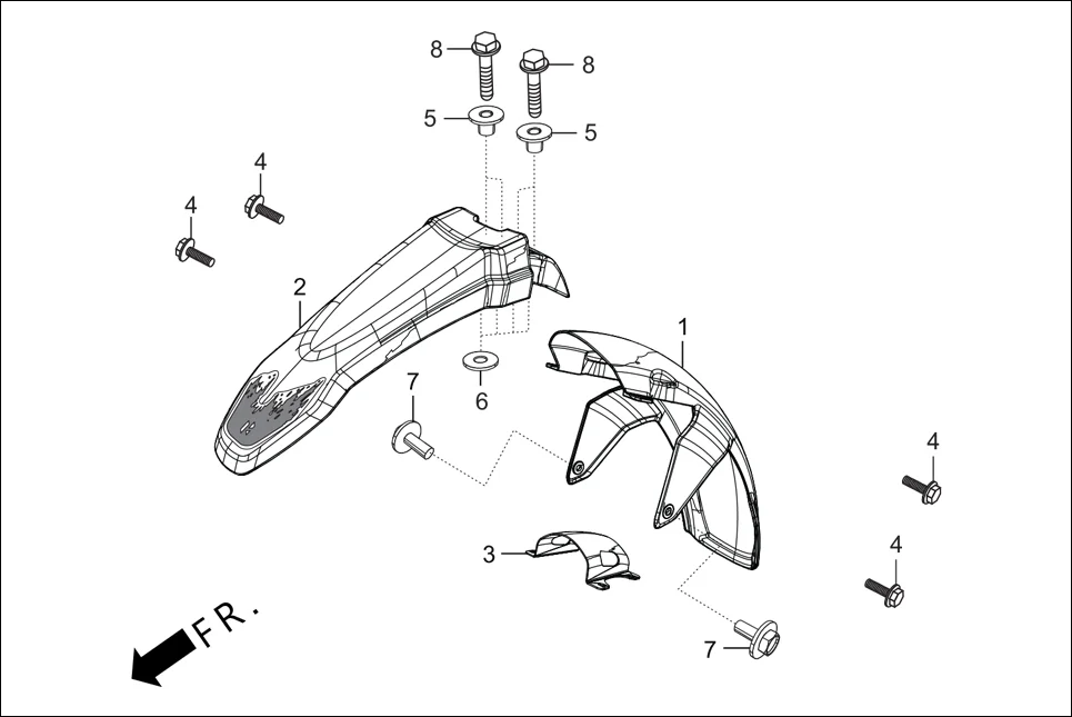 F-5 FRONT FENDER assembly diagram for Hero Xpulse 200 (May,2019)