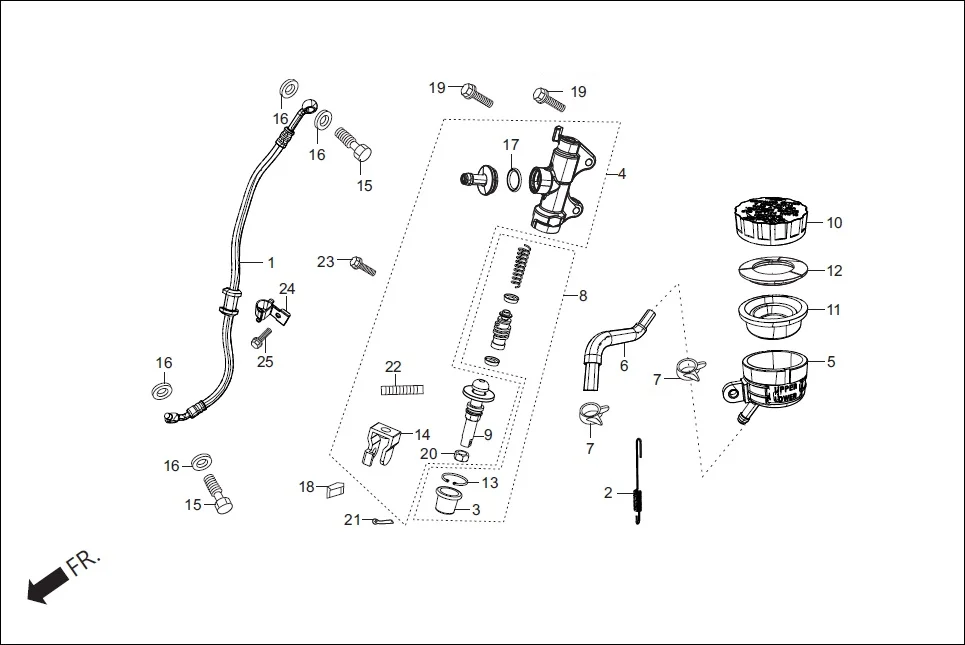 F-8 REAR BRAKE(MASTER CYL.) assembly diagram for Hero Xpulse 200 (May,2019)