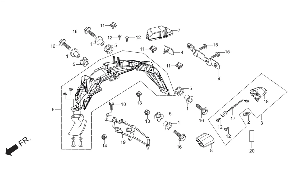 F-18 REAR FENDER diagram showing 90111-187-000