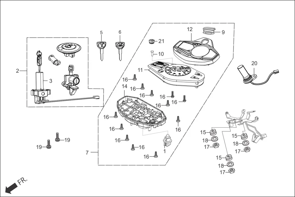 F-2-DRUM SPEEDOMETER/CABLE/KEY SET assembly diagram for Hero Glamour (Mar, 2017)