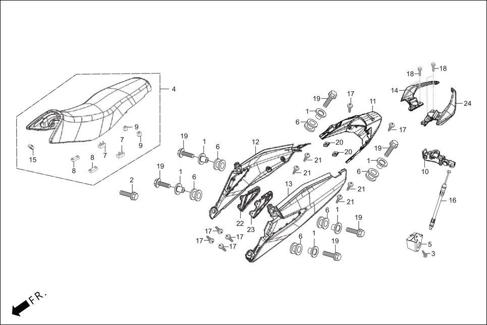 F-12 SEAT ASSY./REAR COWL/GRIP REAR assembly diagram for Hero GLAMOUR TECHNO(JAN.2024)