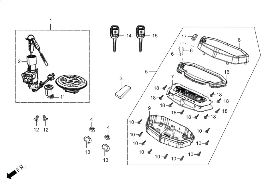 F-2 SPEEDOMETER/CABLE/KEY SET assembly diagram for Hero GLAMOUR TECHNO(JAN.2024)