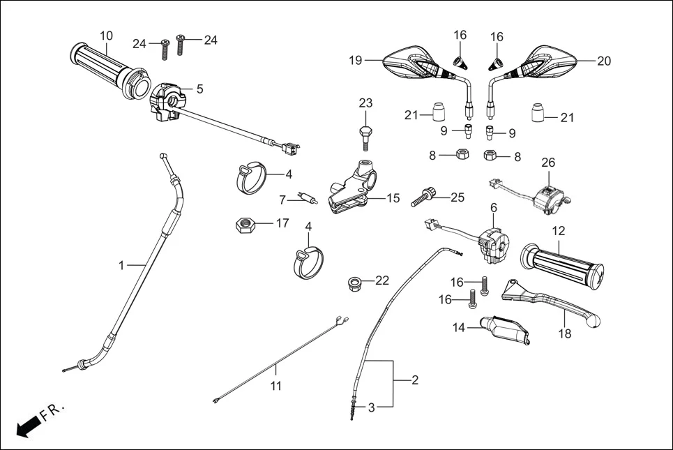 F-3 HANDLE LEVER/SWITCH/CONTROL CABLE assembly diagram for Hero GLAMOUR TECHNO(JAN.2024)