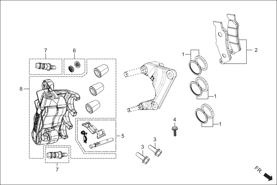 F-8A FRONT DISC BRAKE(CALIPER ASSY.) assembly diagram for Hero GLAMOUR TECHNO(JAN.2024)